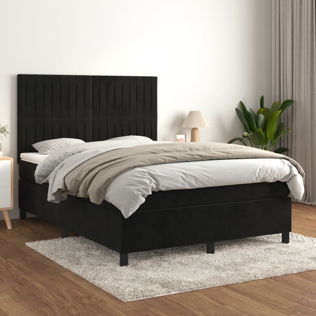 Sommier à lattes de lit avec matelas Noir 140x200 cm Velours - XIOS