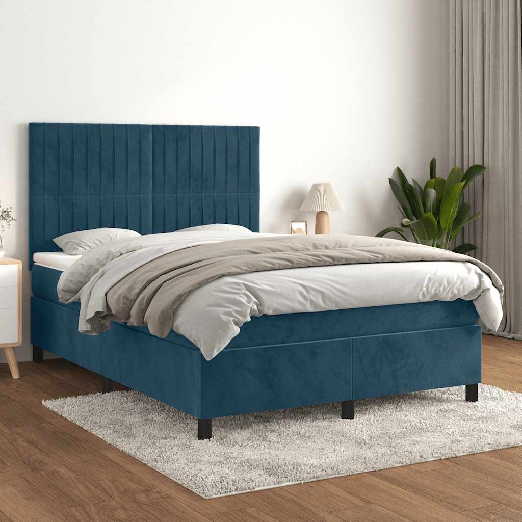 Sommier à lattes de lit et matelas Bleu foncé 140x200cm Velours - XIOS