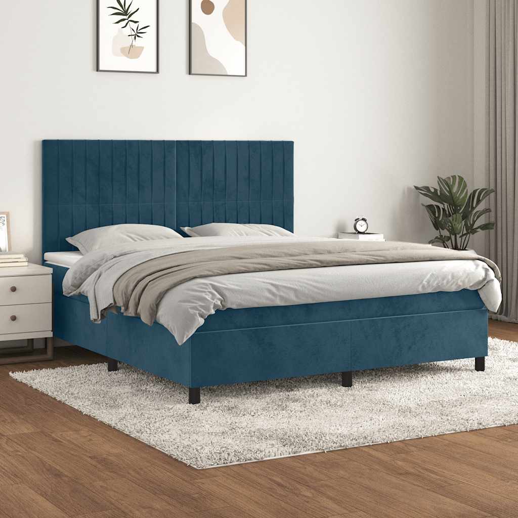 Sommier à lattes de lit et matelas Bleu foncé 160x200cm Velours
