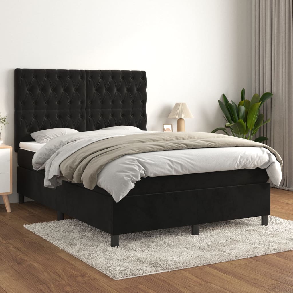 Sommier à lattes de lit avec matelas Noir 140x200 cm Velours - XIOS