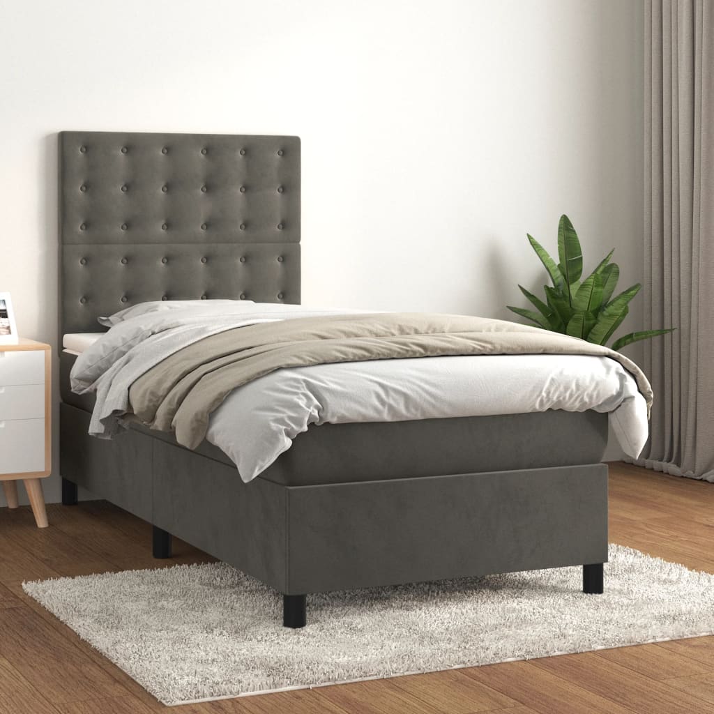 Sommier à lattes de lit et matelas Gris foncé 90x200 cm Velours - XIOS