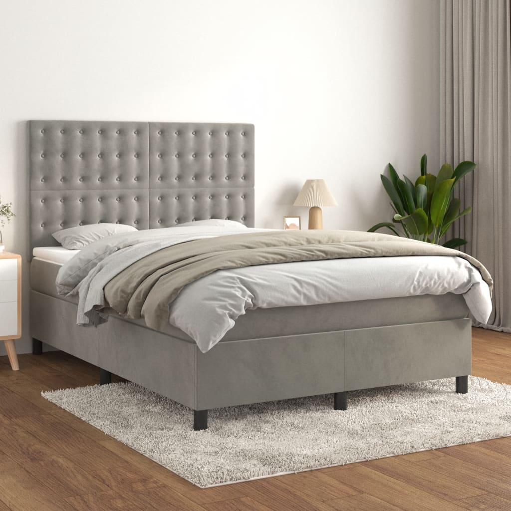 Sommier à lattes de lit et matelas Gris clair 140x200cm Velours - XIOS