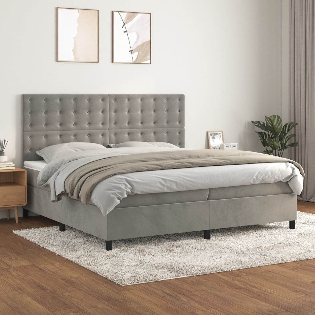 Sommier à lattes de lit et matelas Gris clair 200x200cm Velours - XIOS
