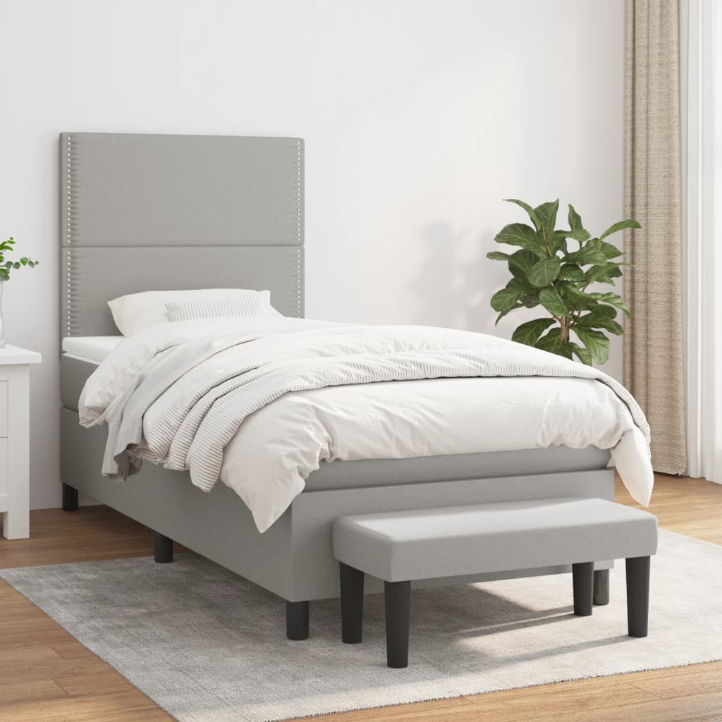 Sommier à lattes de lit et matelas Gris clair 90x190 cm Tissu - XIOS