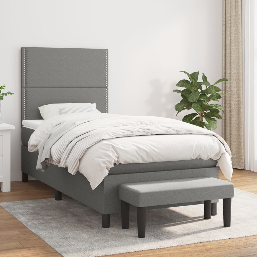 Sommier à lattes de lit avec matelas Gris foncé 90x200 cm Tissu - XIOS