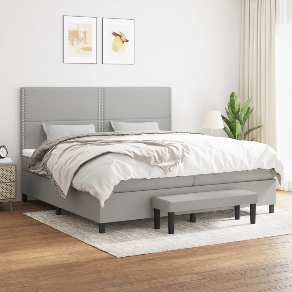 Sommier à lattes de lit avec matelas Gris clair 200x200cm Tissu - XIOS