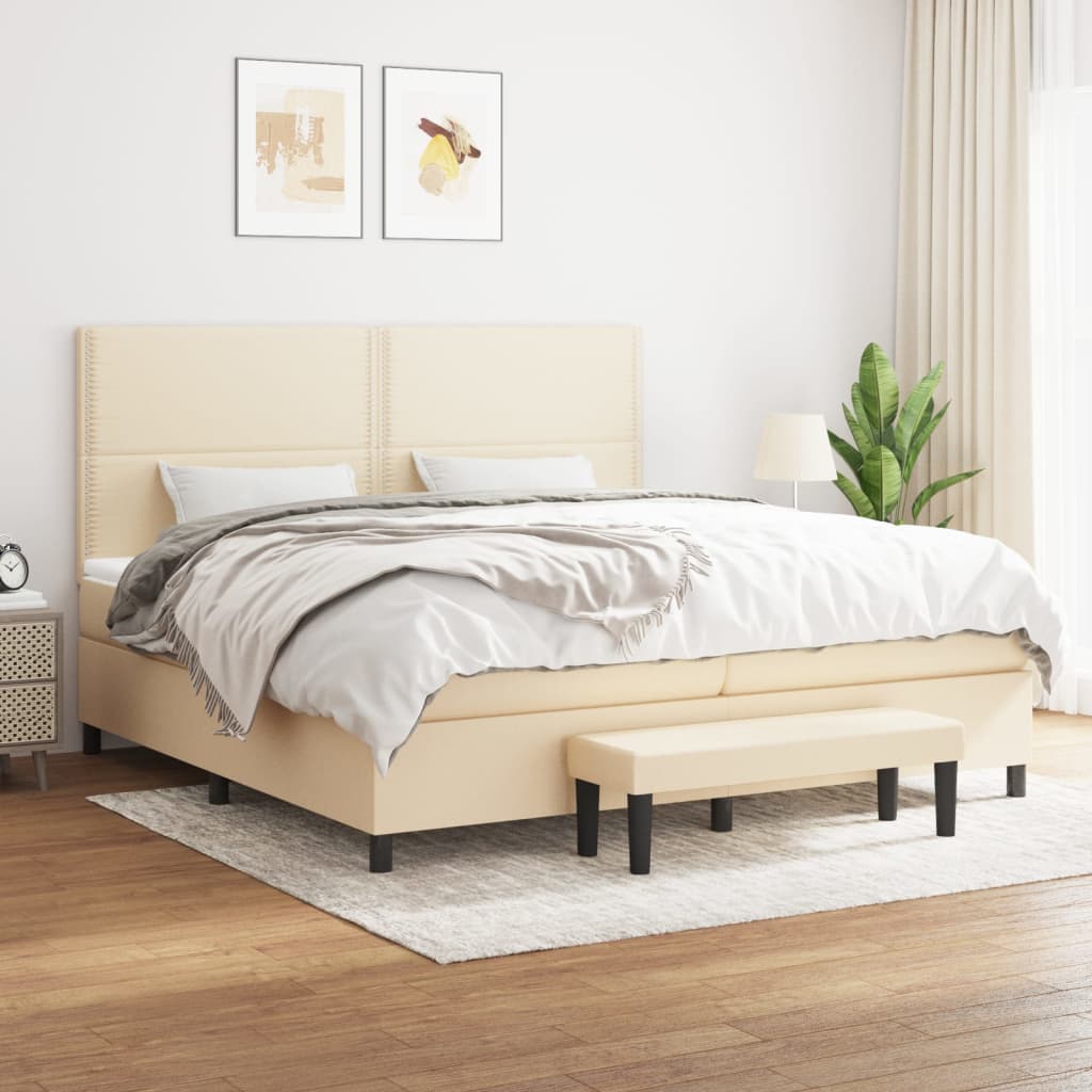 Sommier à lattes de lit avec matelas Crème 200x200 cm Tissu - XIOS