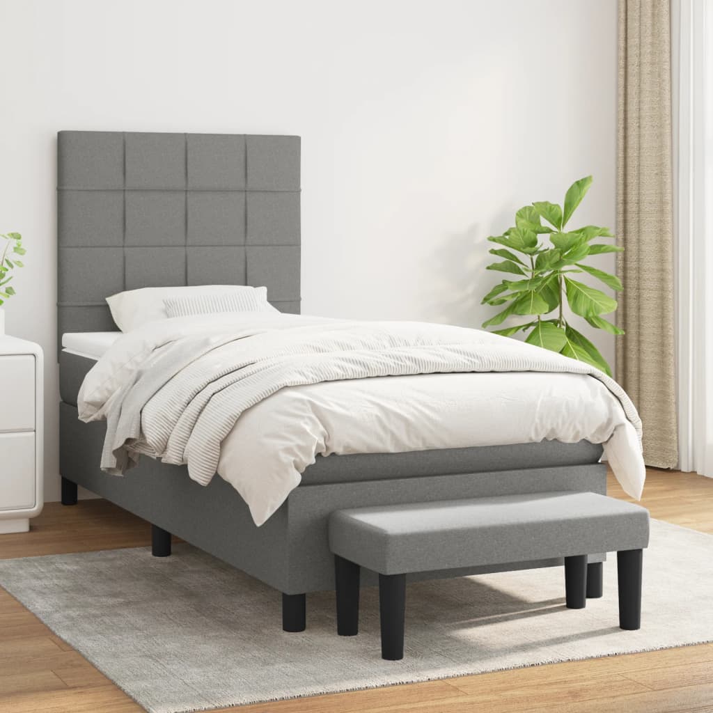 Sommier à lattes de lit avec matelas Gris foncé 100x200cm Tissu - XIOS
