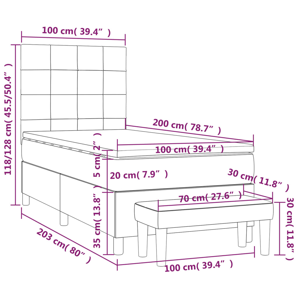 Sommier à lattes de lit avec matelas Noir 100x200 cm Tissu - XIOS
