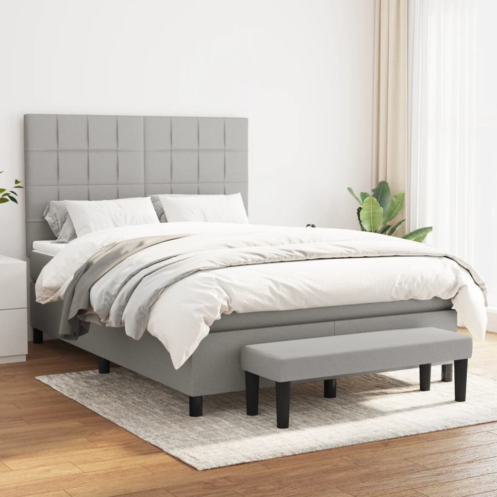 Sommier à lattes de lit avec matelas Gris clair 140x190cm Tissu - XIOS