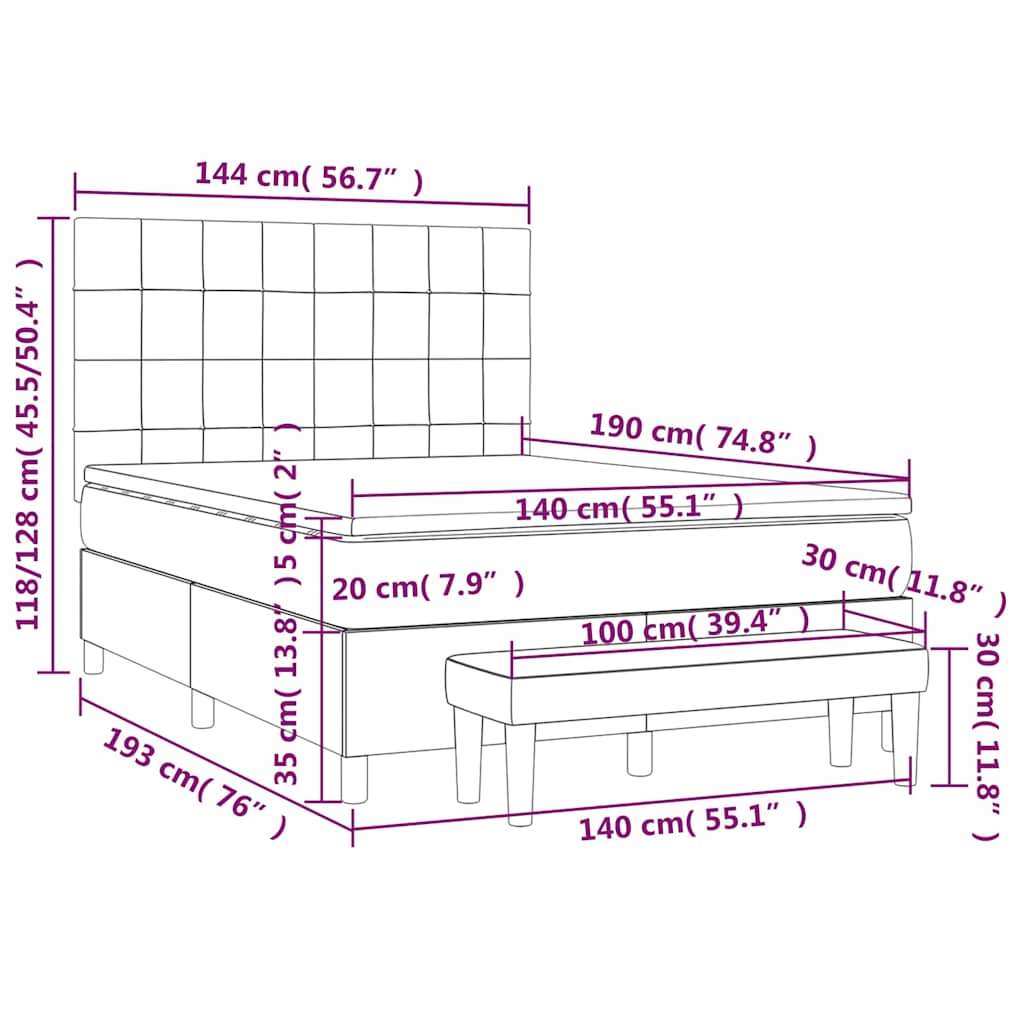 Sommier à lattes de lit avec matelas Noir 140x190 cm Tissu - XIOS