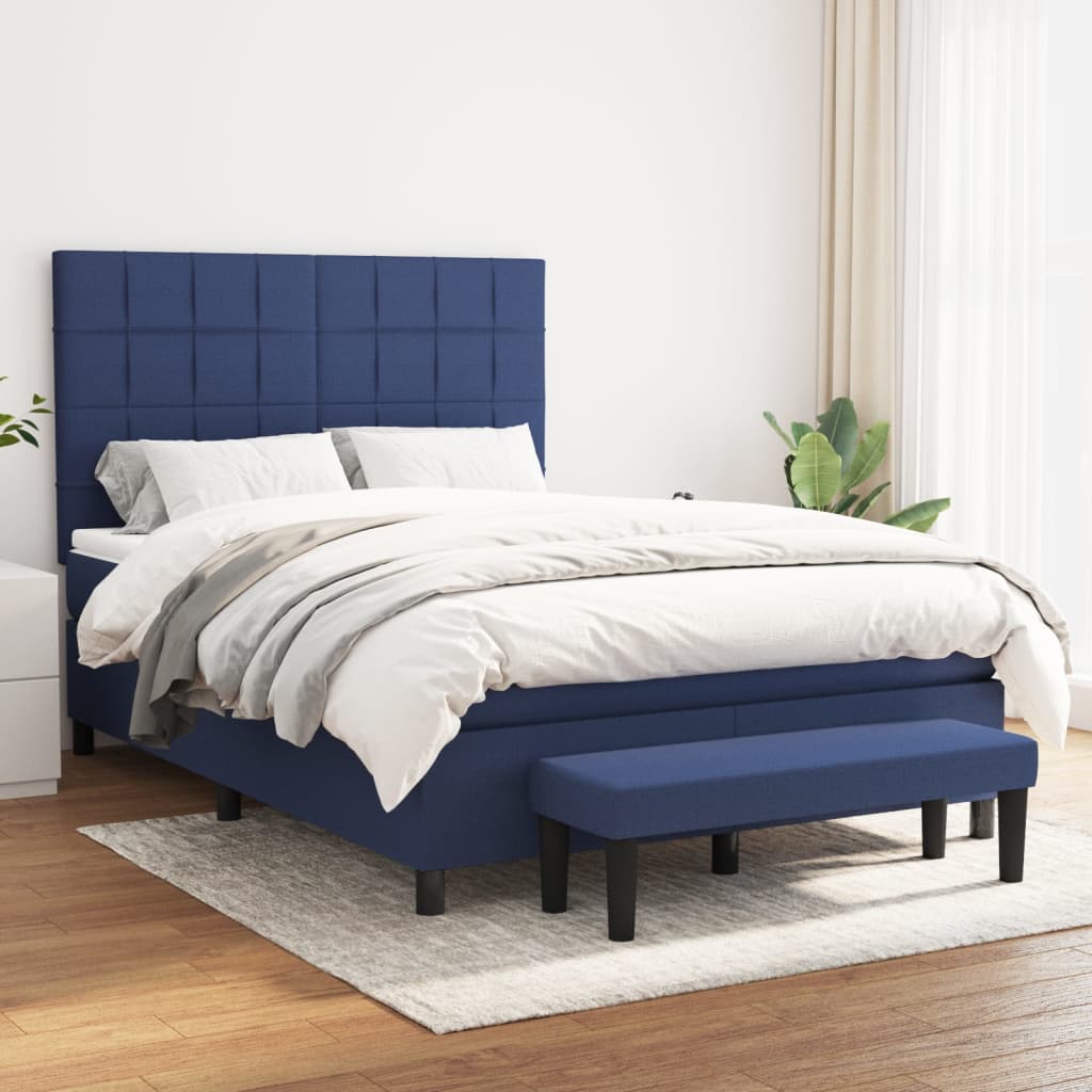 Sommier à lattes de lit avec matelas Bleu 140x190 cm Tissu - XIOS