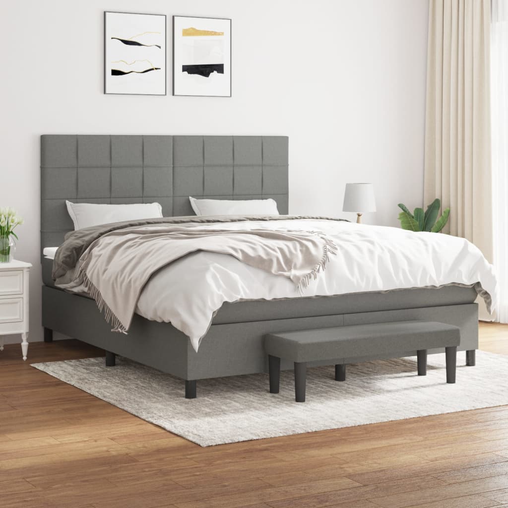 Sommier à lattes de lit avec matelas Gris foncé 160x200cm Tissu - XIOS