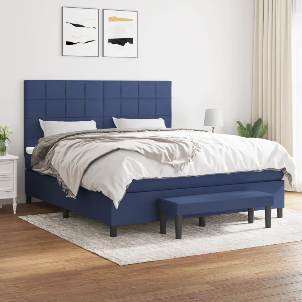 Sommier à lattes de lit avec matelas Bleu 160x200 cm Tissu - XIOS