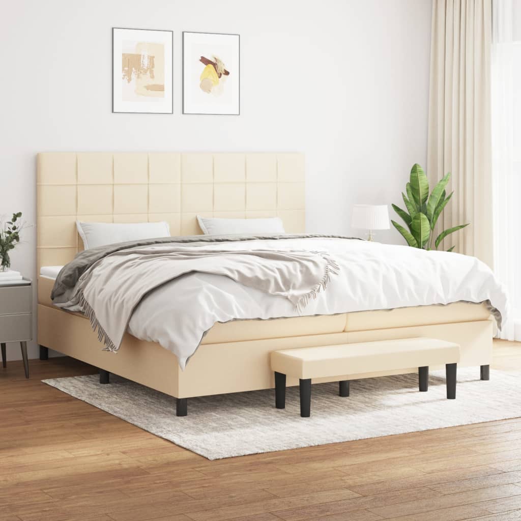 Sommier à lattes de lit avec matelas Crème 200x200 cm Tissu - XIOS