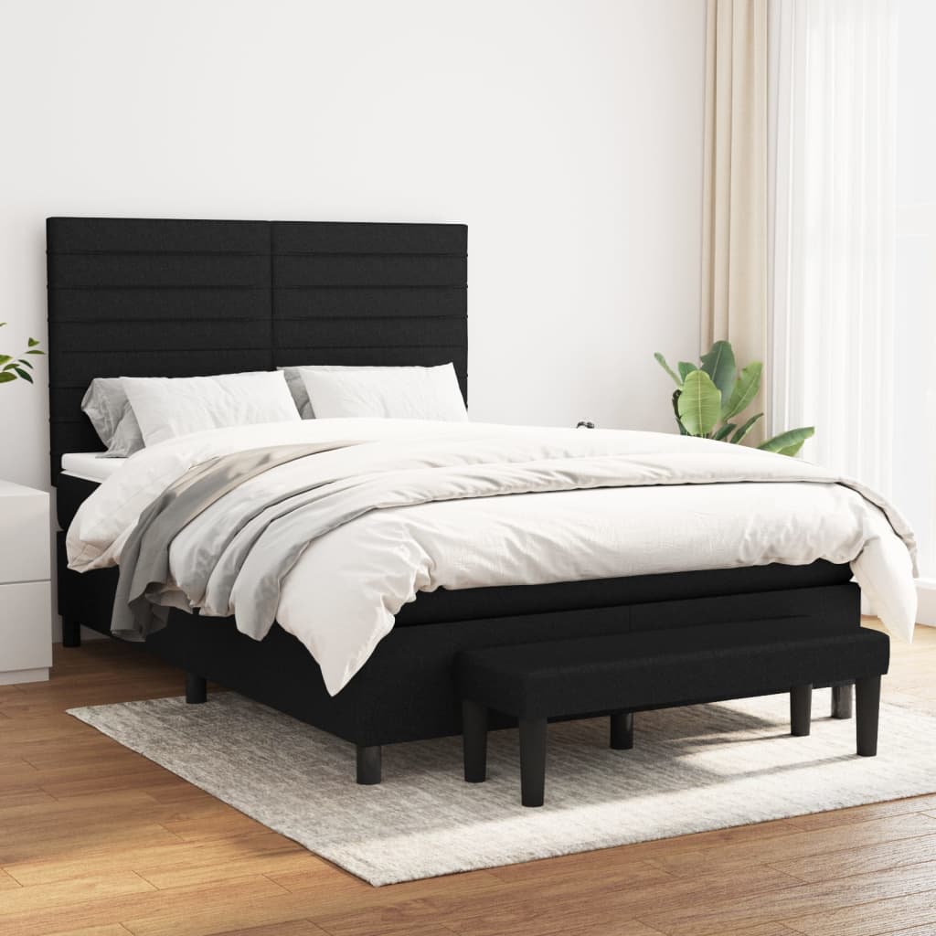 Sommier à lattes de lit avec matelas Noir 140x190 cm Tissu - XIOS