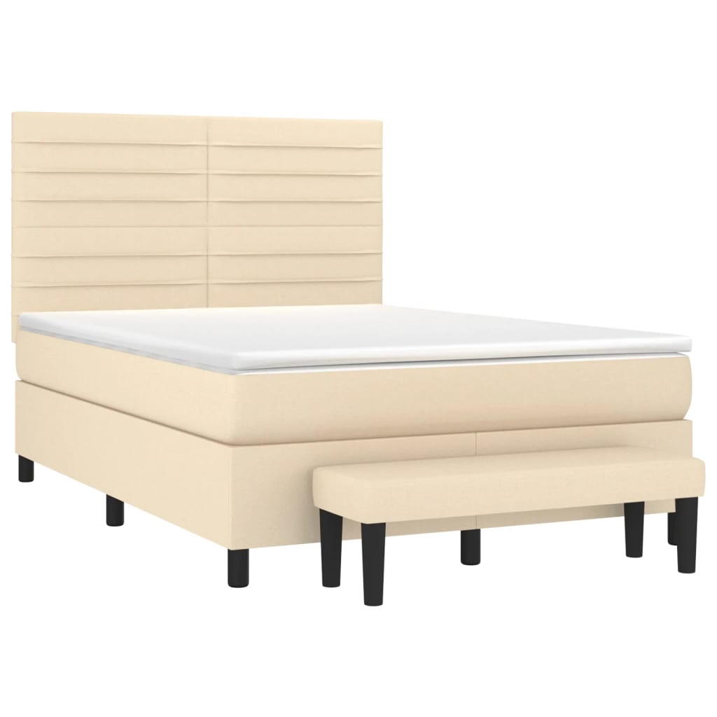 Sommier à lattes de lit avec matelas Crème 140x190 cm Tissu