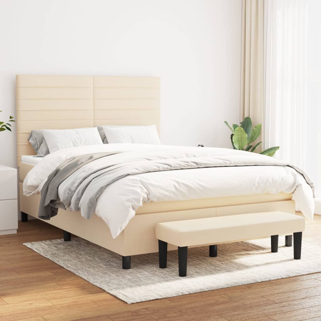 Sommier à lattes de lit avec matelas Crème 140x190 cm Tissu