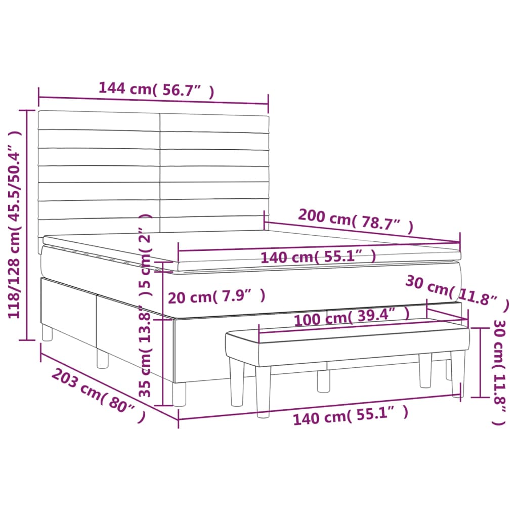 Sommier à lattes de lit avec matelas Taupe 140x200 cm Tissu - XIOS