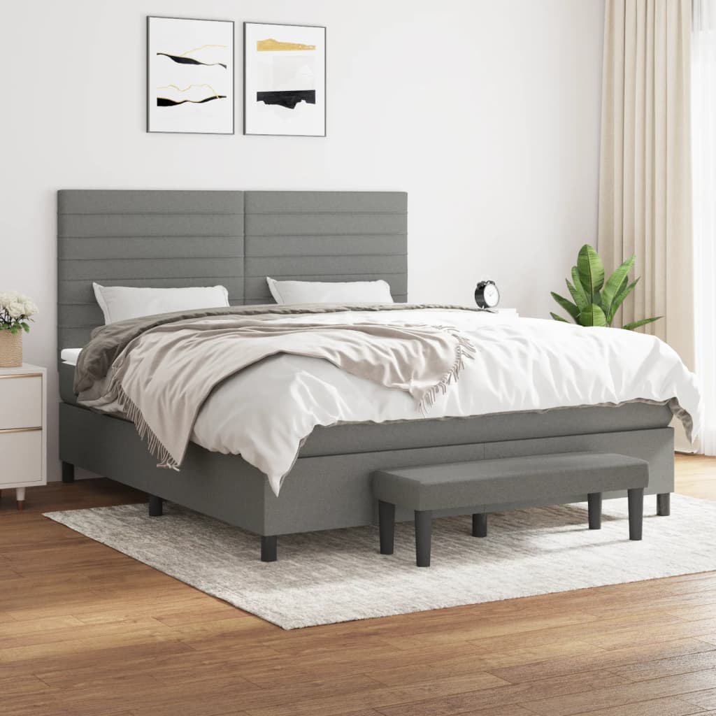 Sommier à lattes de lit avec matelas Gris foncé 160x200cm Tissu - XIOS