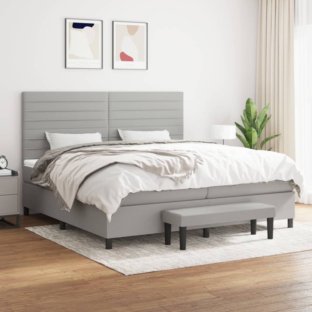 Sommier à lattes de lit avec matelas Gris clair 200x200cm Tissu - XIOS