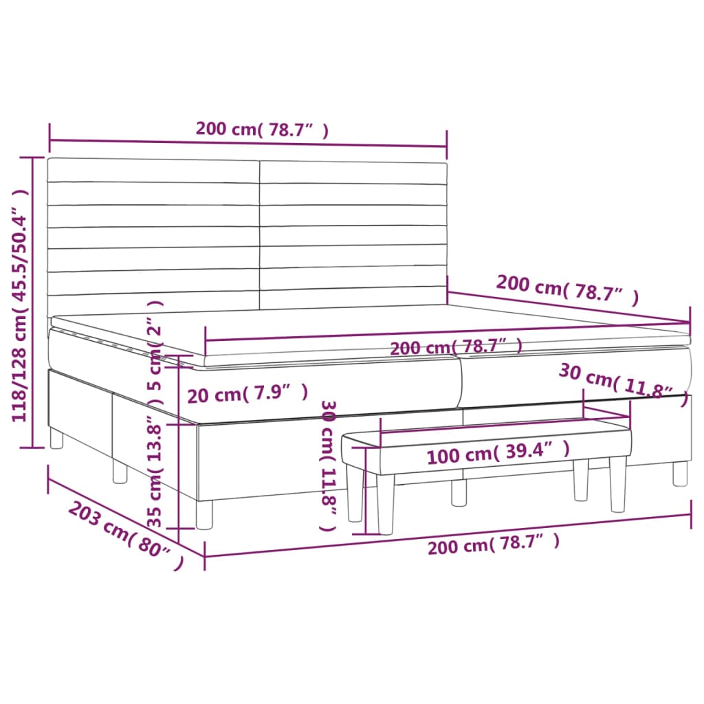 Sommier à lattes de lit avec matelas Gris foncé 200x200cm Tissu - XIOS