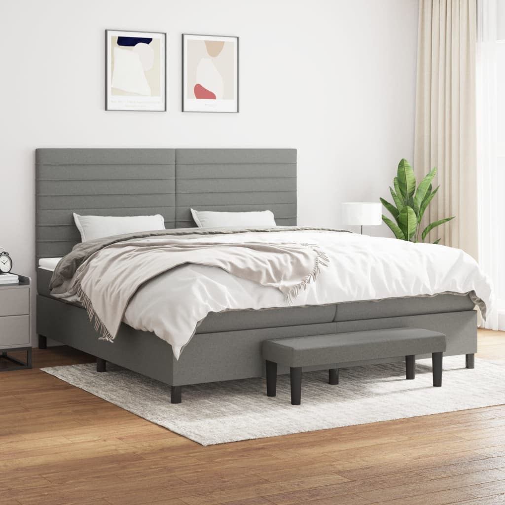 Sommier à lattes de lit avec matelas Gris foncé 200x200cm Tissu - XIOS