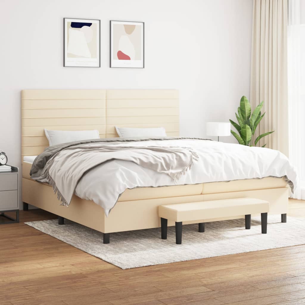 Sommier à lattes de lit avec matelas Crème 200x200 cm Tissu - XIOS