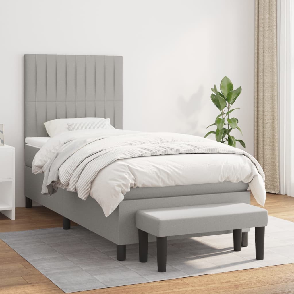Sommier à lattes de lit et matelas Gris clair 90x190 cm Tissu - XIOS