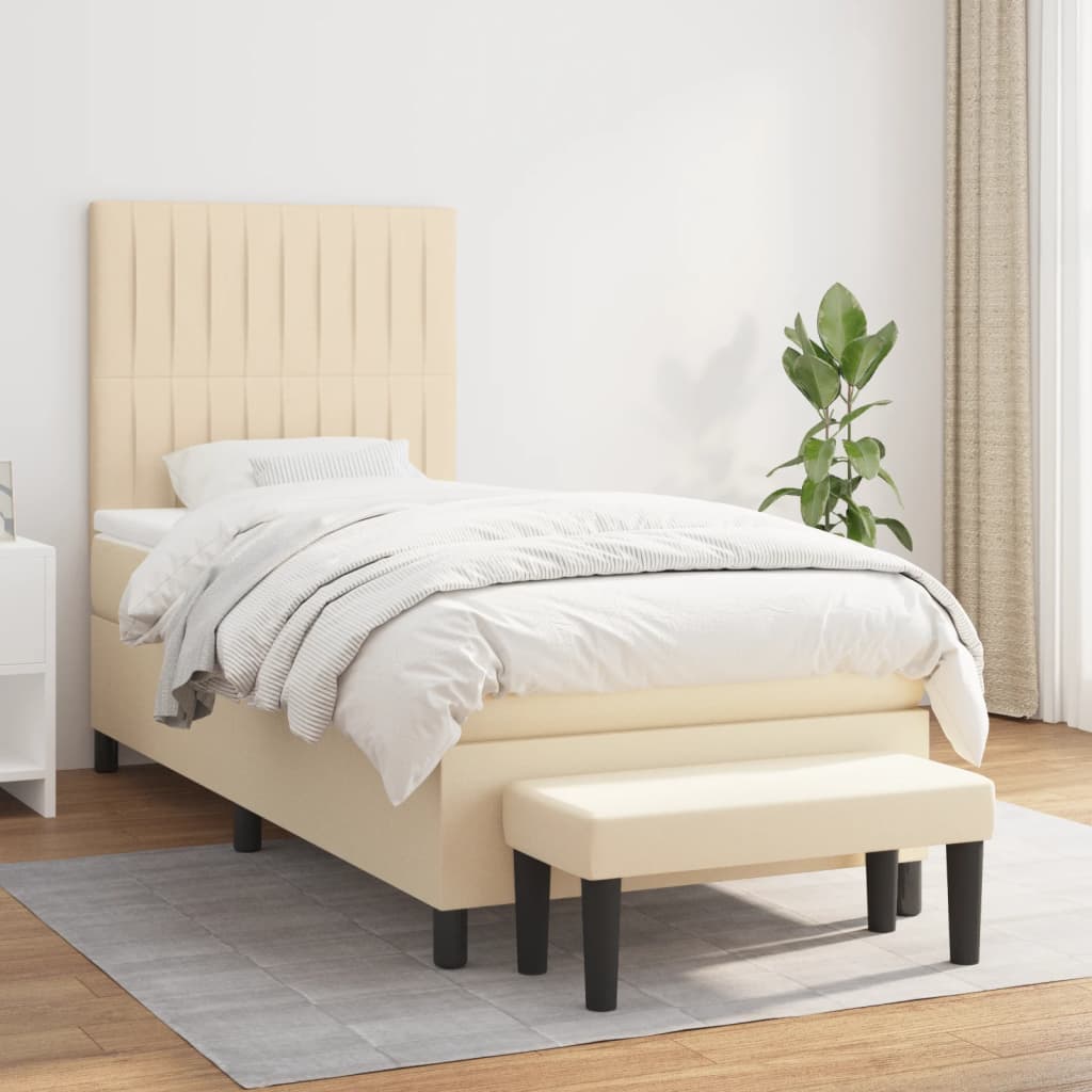 Sommier à lattes de lit et matelas Crème 90x190 cm Tissu