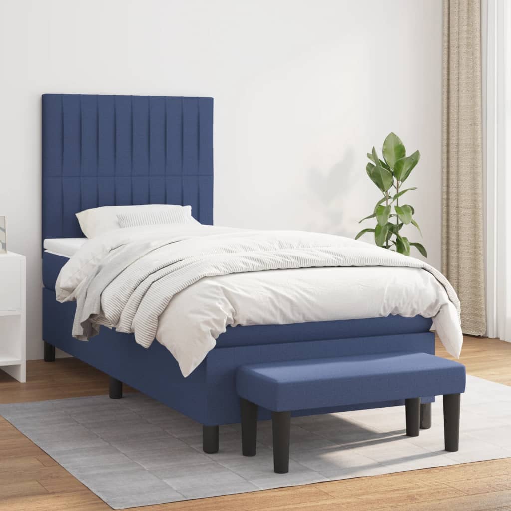 Sommier à lattes de lit avec matelas Bleu 90x190 cm Tissu