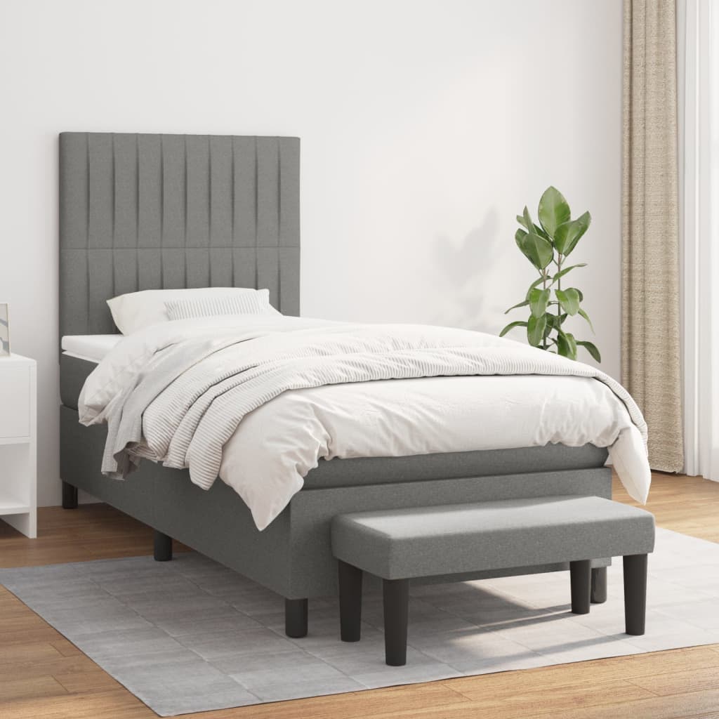 Sommier à lattes de lit avec matelas Gris foncé 90x200 cm Tissu - XIOS