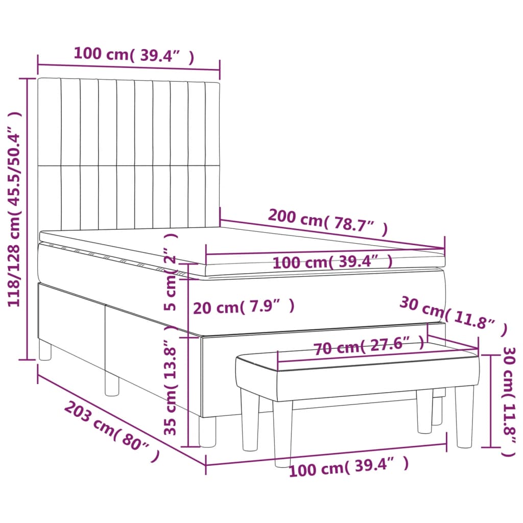Sommier à lattes de lit avec matelas Gris foncé 100x200cm Tissu - XIOS