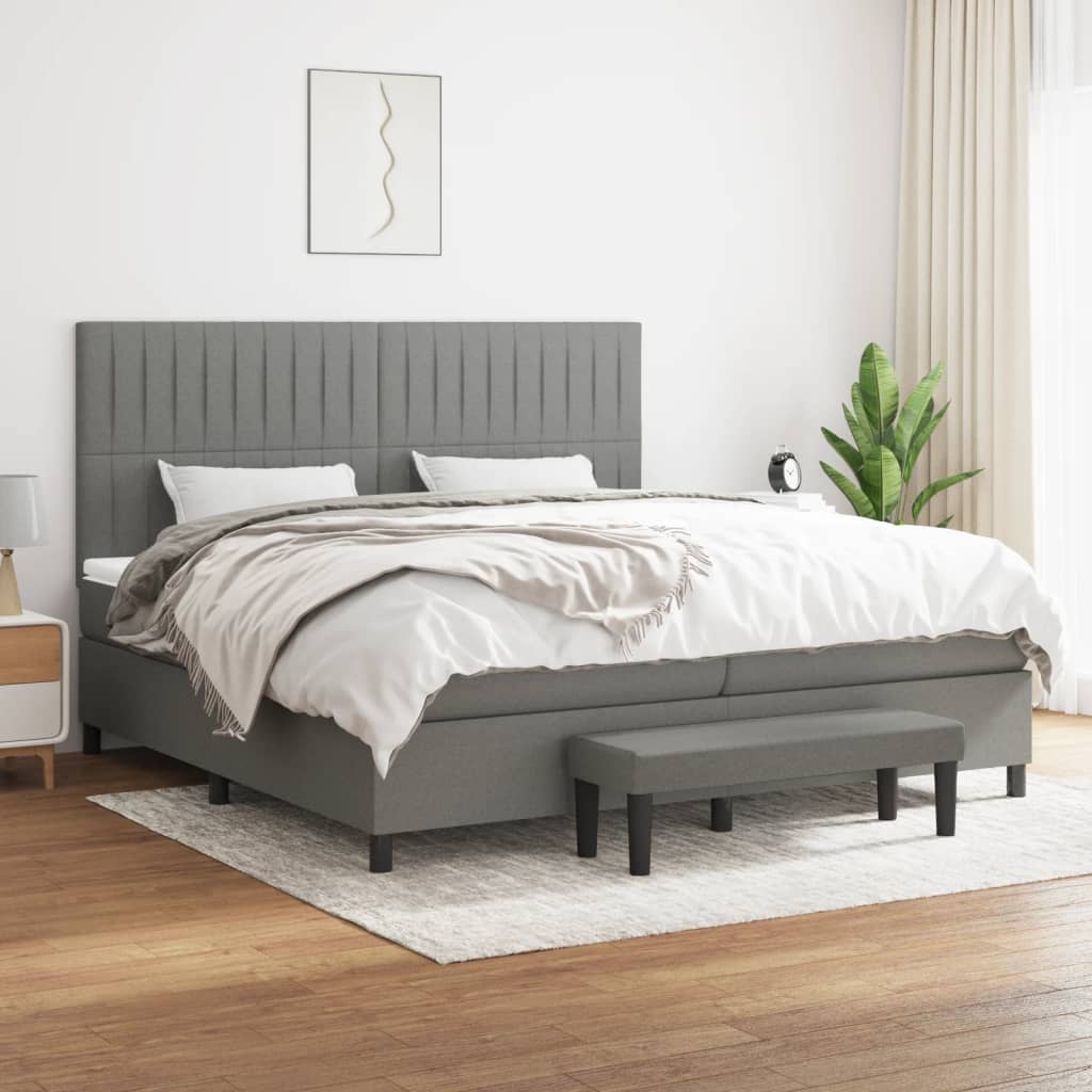 Sommier à lattes de lit avec matelas Gris foncé 200x200cm Tissu - XIOS