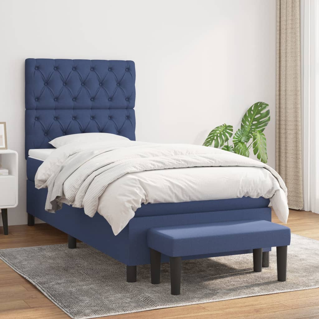 Sommier à lattes de lit avec matelas Bleu 80x200 cm Tissu