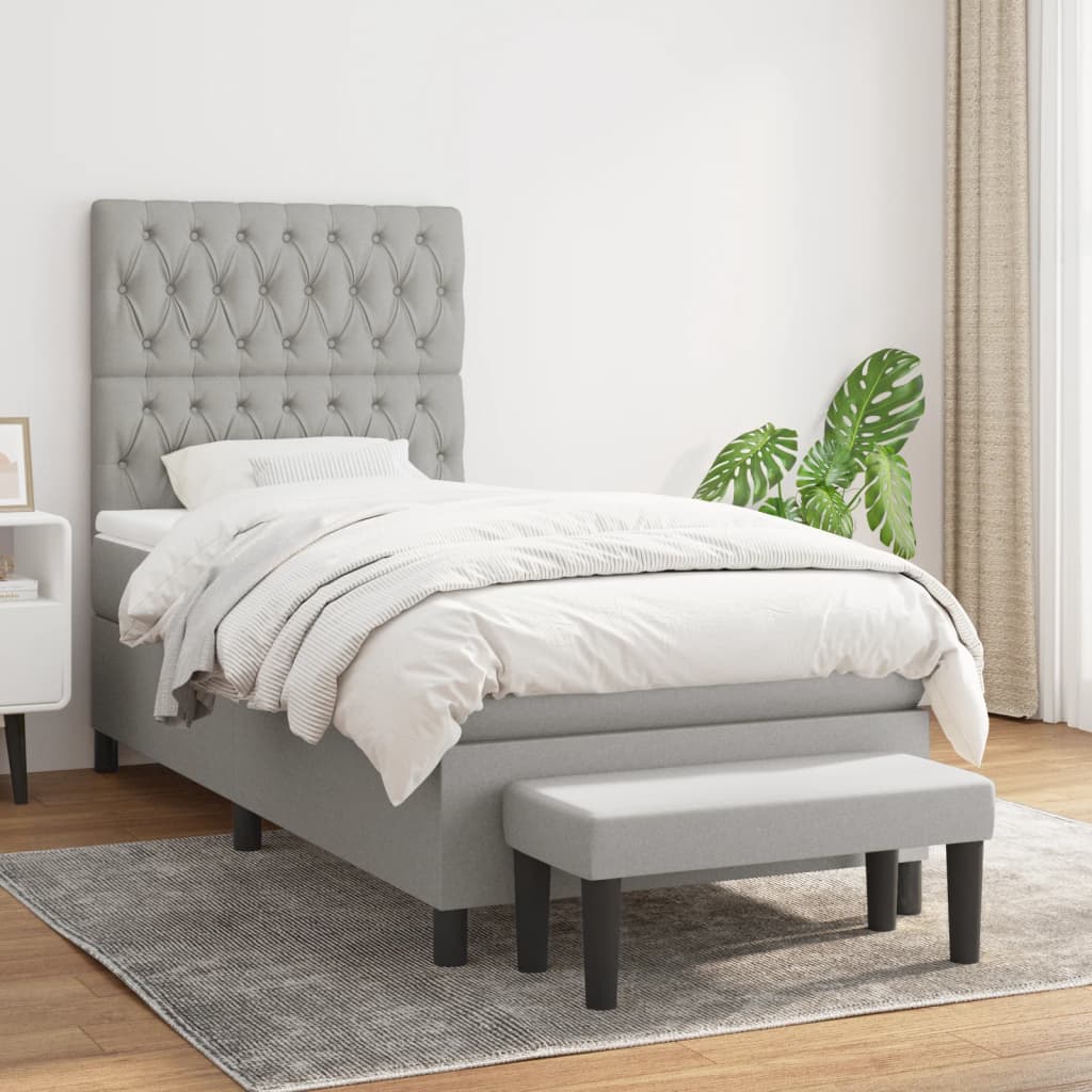 Sommier à lattes de lit et matelas Gris clair 90x190 cm Tissu - XIOS