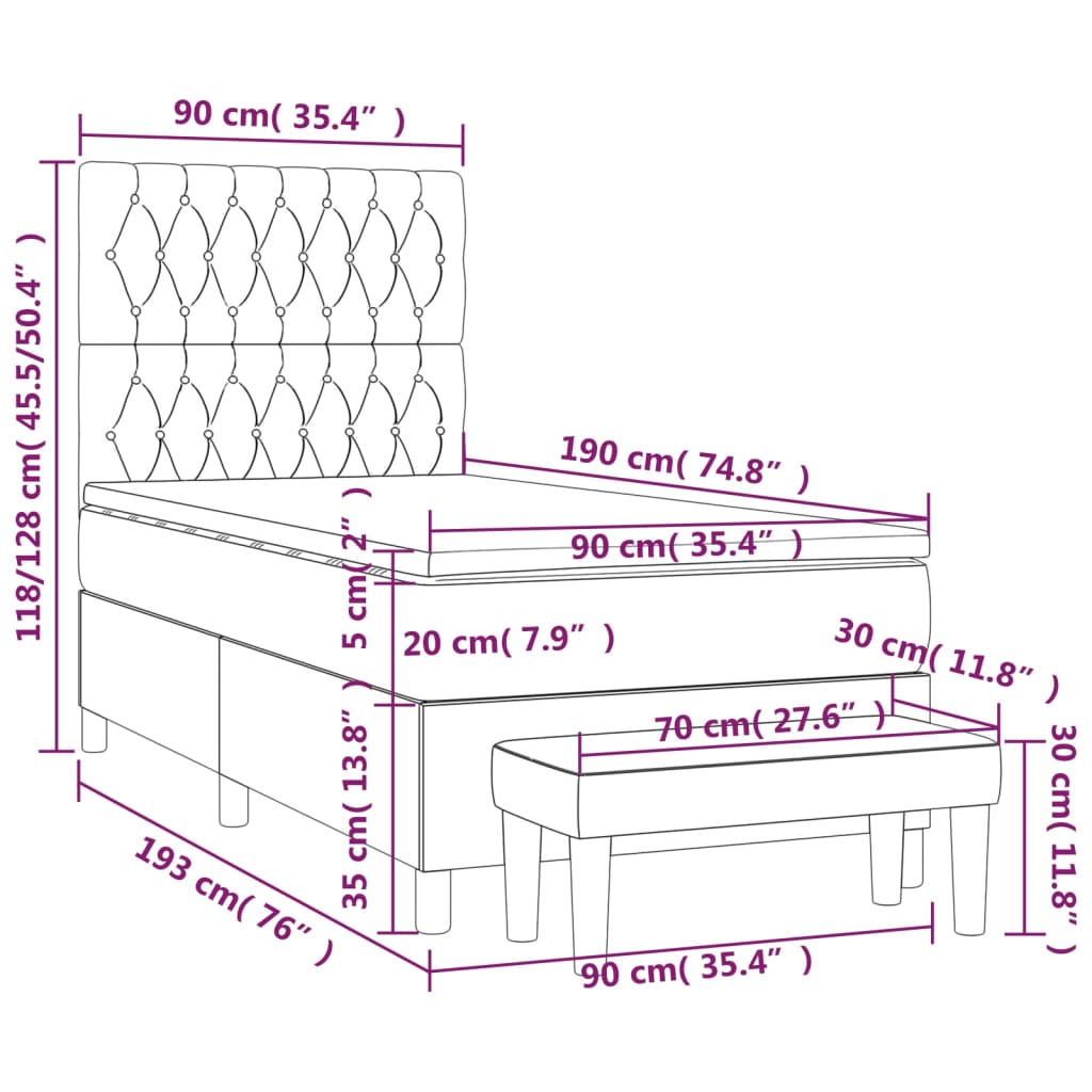 Sommier à lattes de lit avec matelas Noir 90x190 cm Tissu - XIOS