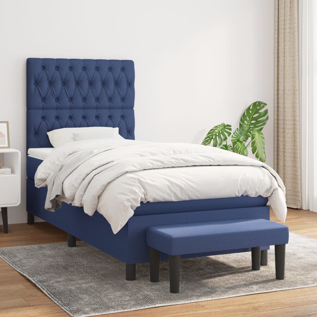 Sommier à lattes de lit avec matelas Bleu 90x190 cm Tissu