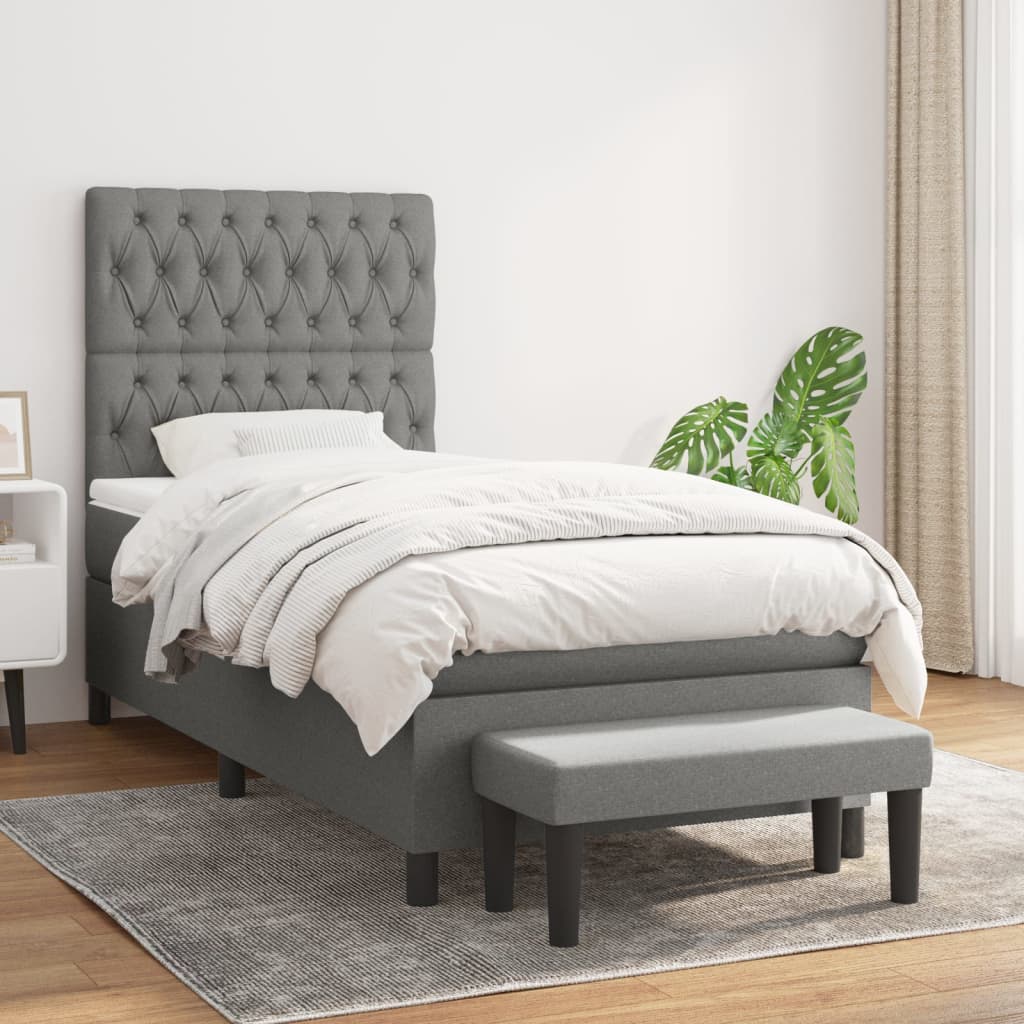 Sommier à lattes de lit avec matelas Gris foncé 90x200 cm Tissu - XIOS