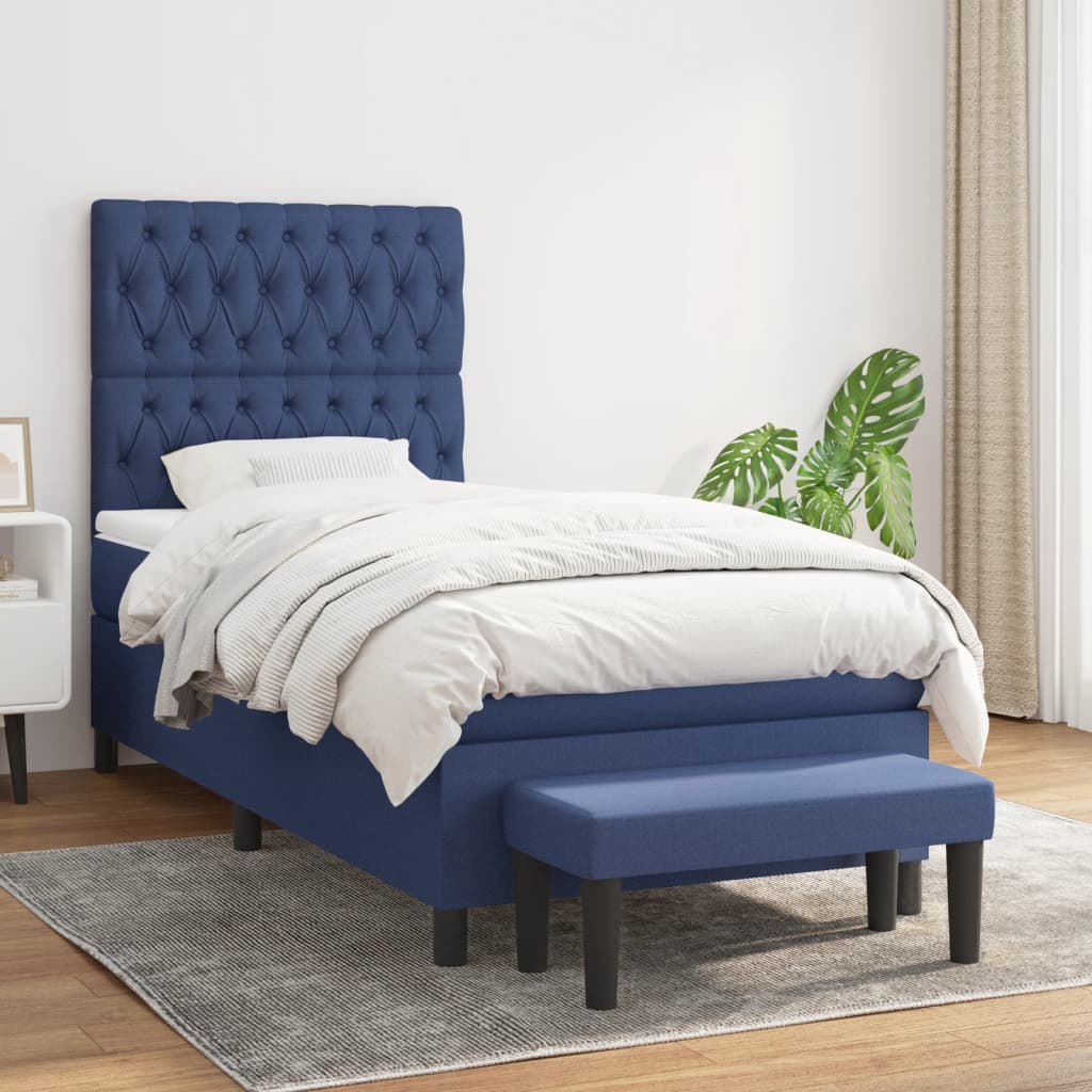 Sommier à lattes de lit avec matelas Bleu 90x200 cm Tissu