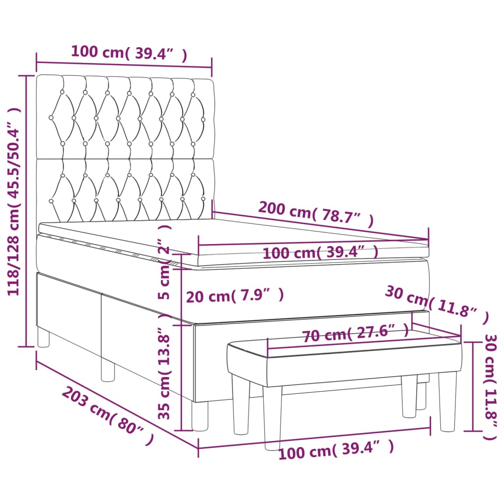 Sommier à lattes de lit avec matelas Taupe 100x200 cm Tissu - XIOS