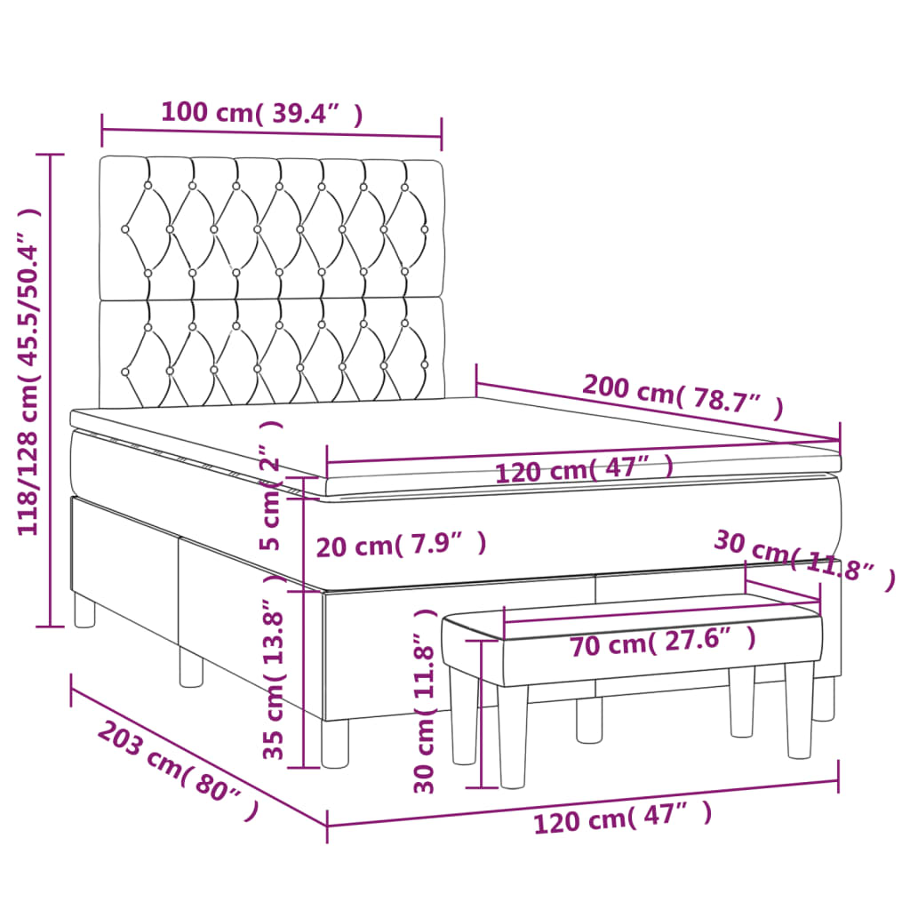 Sommier à lattes de lit avec matelas Noir 120x200 cm Tissu - XIOS