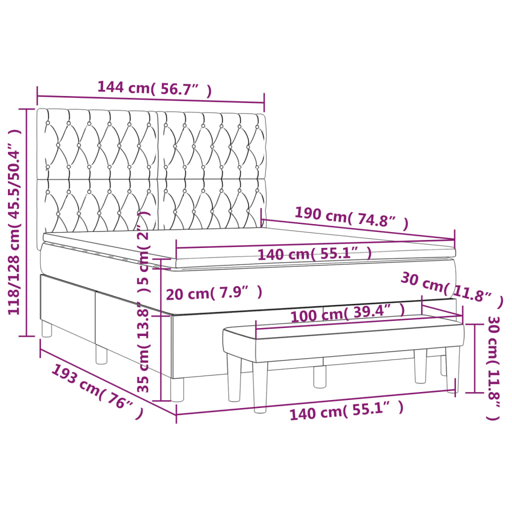 Sommier à lattes de lit avec matelas Gris clair 140x190cm Tissu - XIOS