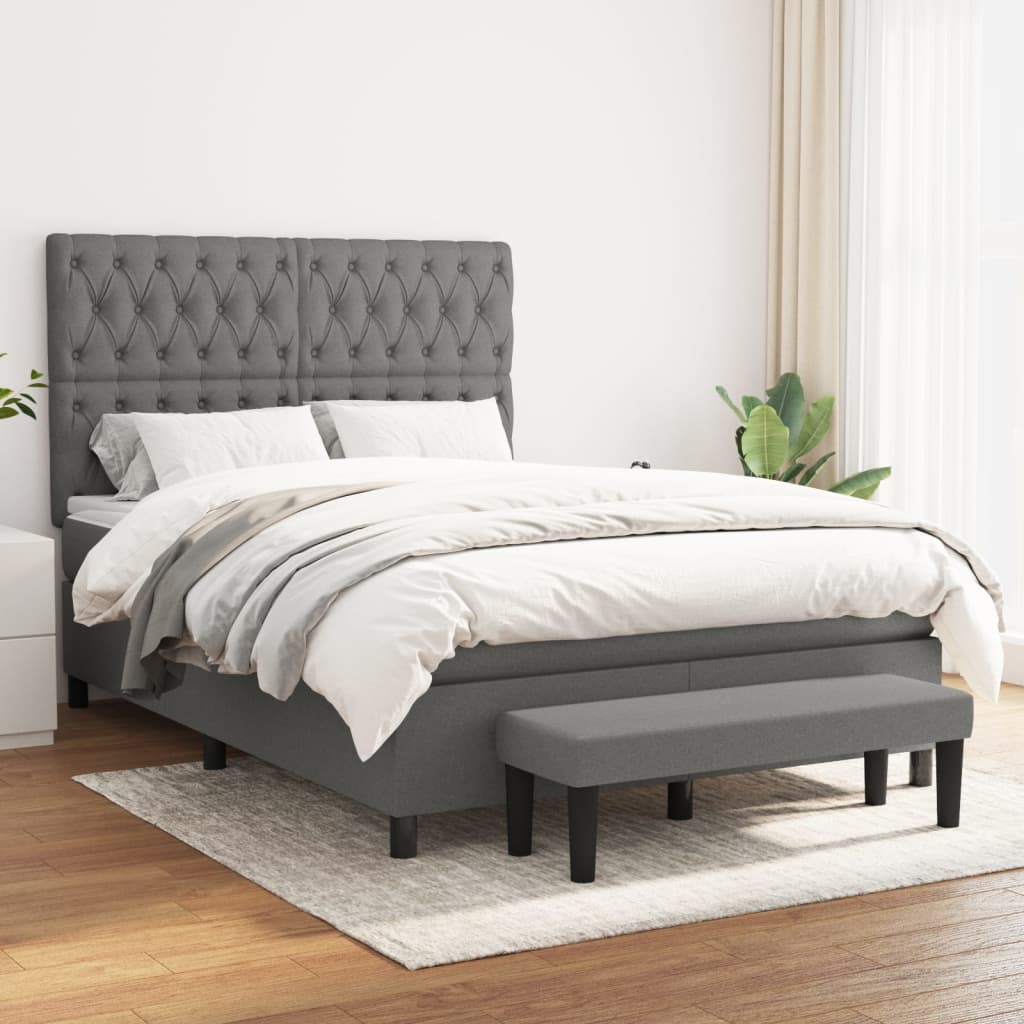 Sommier à lattes de lit avec matelas Gris foncé 140x190cm Tissu - XIOS