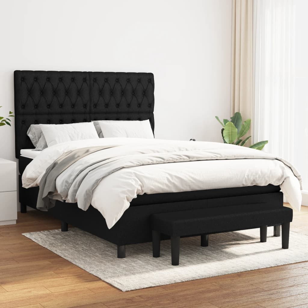 Sommier à lattes de lit avec matelas Noir 140x190 cm Tissu - XIOS