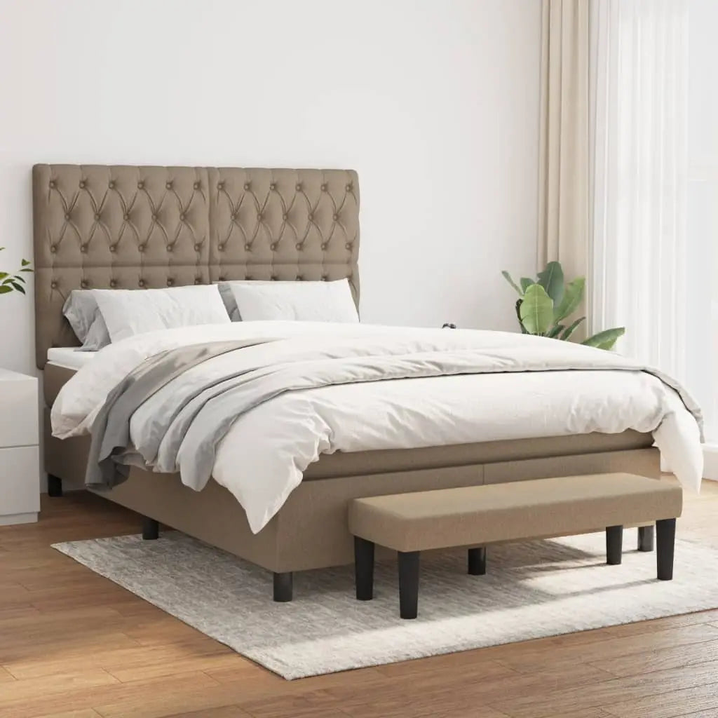 Sommier à lattes de lit avec matelas Taupe 140x200 cm Tissu - XIOS