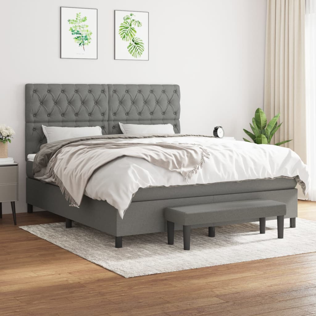 Sommier à lattes de lit avec matelas Gris foncé 160x200cm Tissu - XIOS