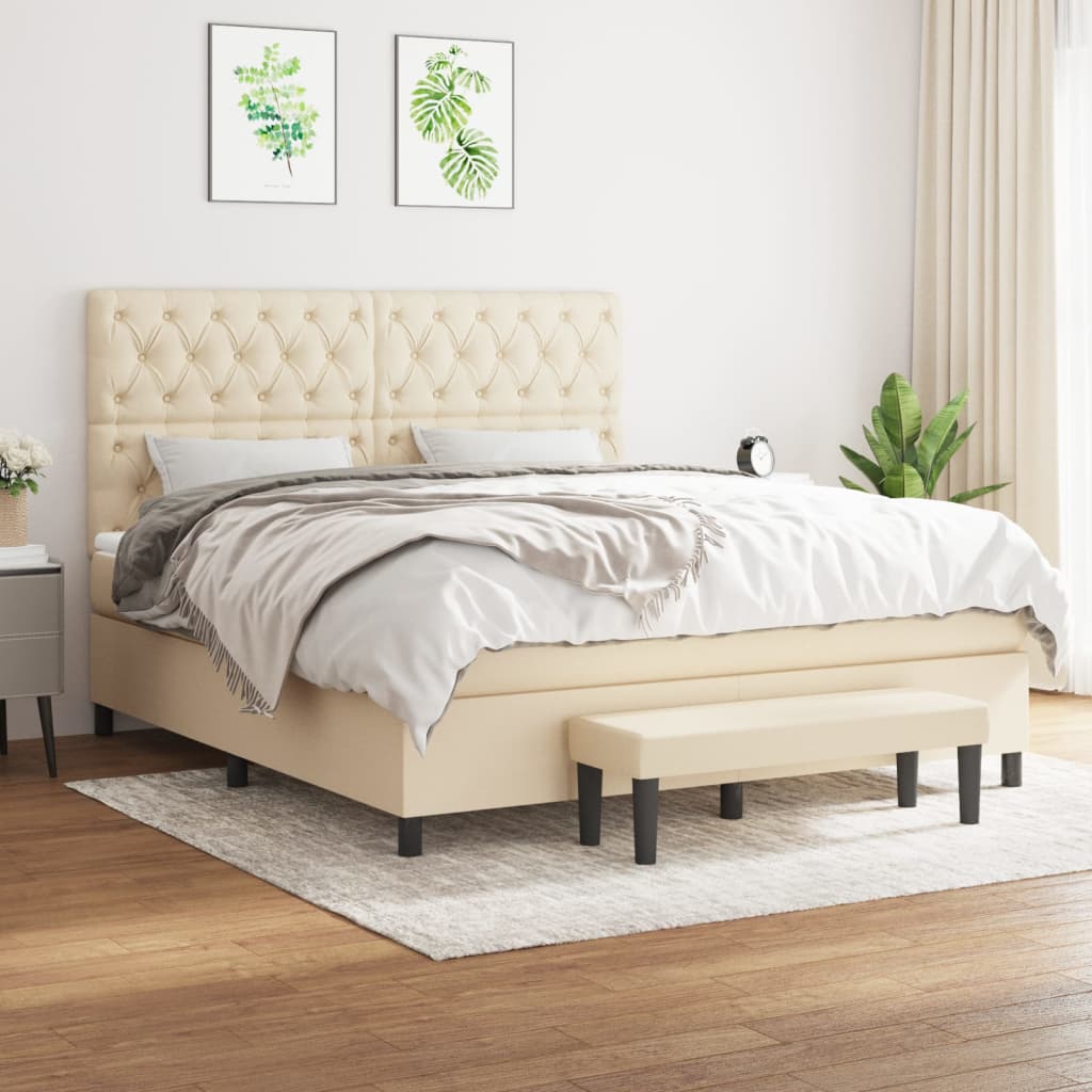 Sommier à lattes de lit avec matelas Crème 160x200 cm Tissu - XIOS