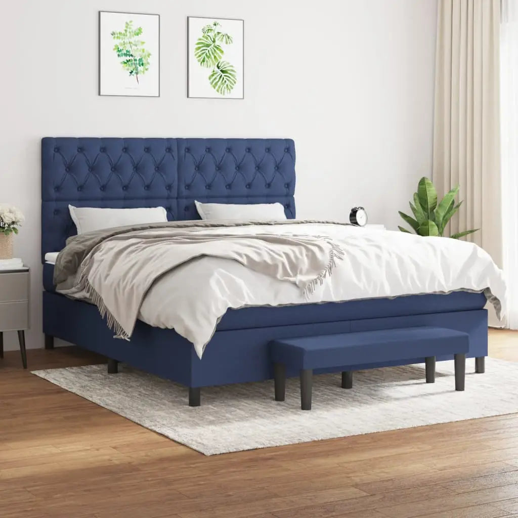 Sommier à lattes de lit avec matelas Bleu 160x200 cm Tissu - XIOS