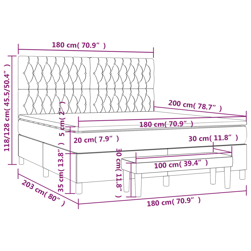 Sommier à lattes de lit avec matelas Taupe 180x200 cm Tissu - XIOS